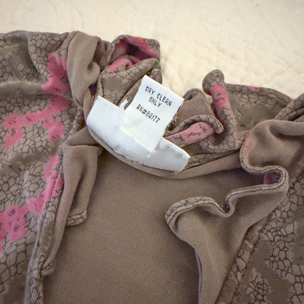 Diane von Furstenberg 100% Silk Wrap Top Ruffle Trim Floral Brown Vintage S - Picture 6 of 12